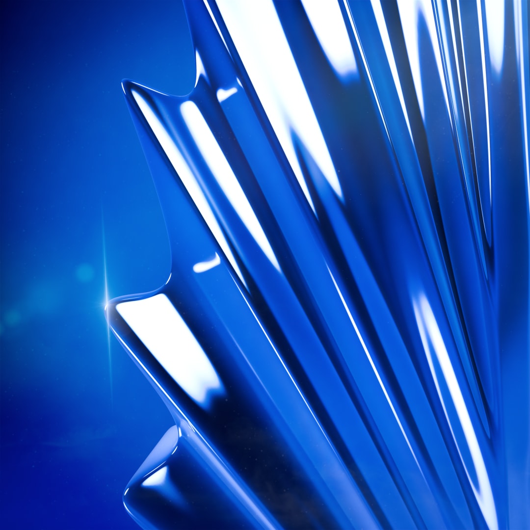 Close-up of the CG GLAAD statuette’s reflective edges in deep blue.