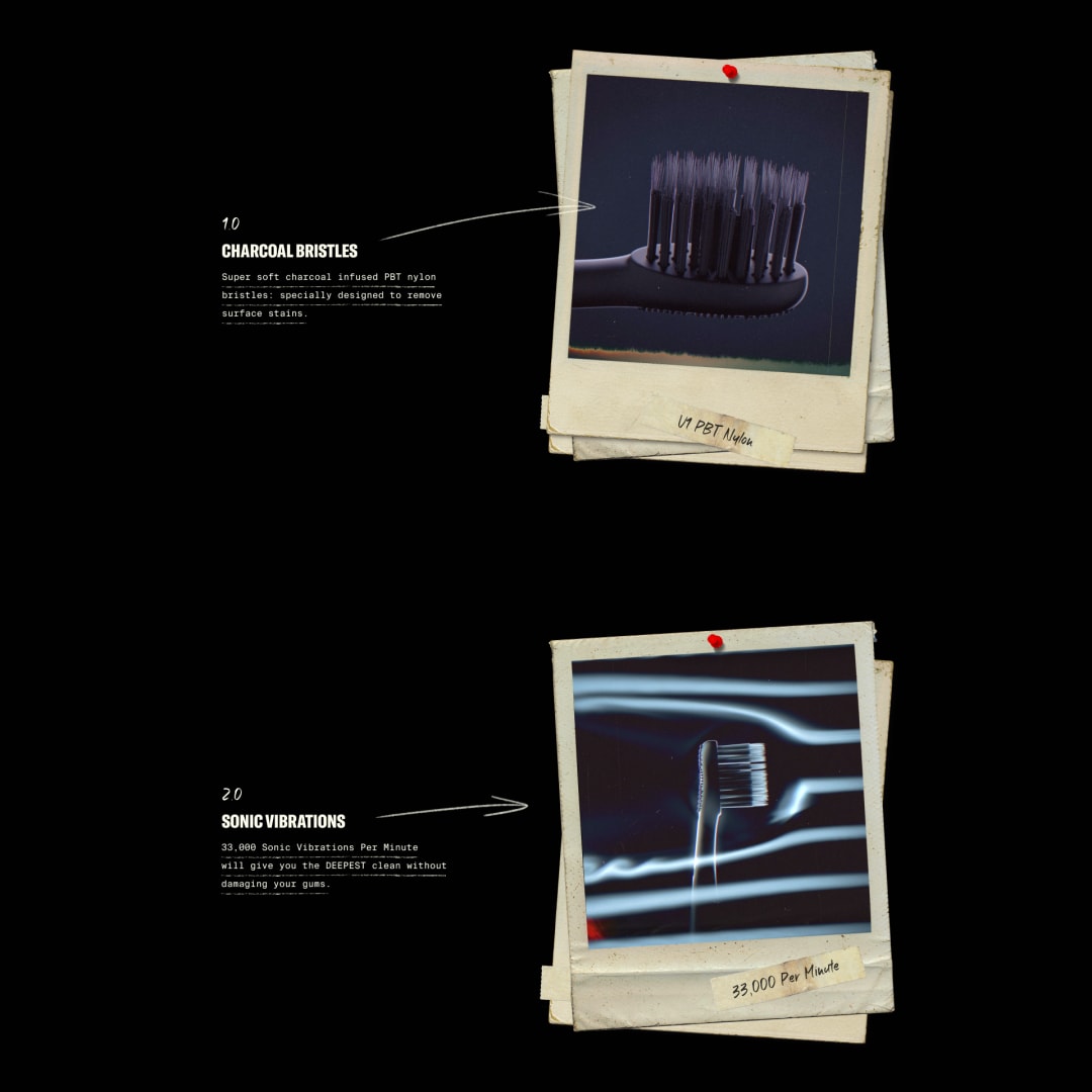 Polaroid-style product images appear on the Burst C.O.D.E. microsite.