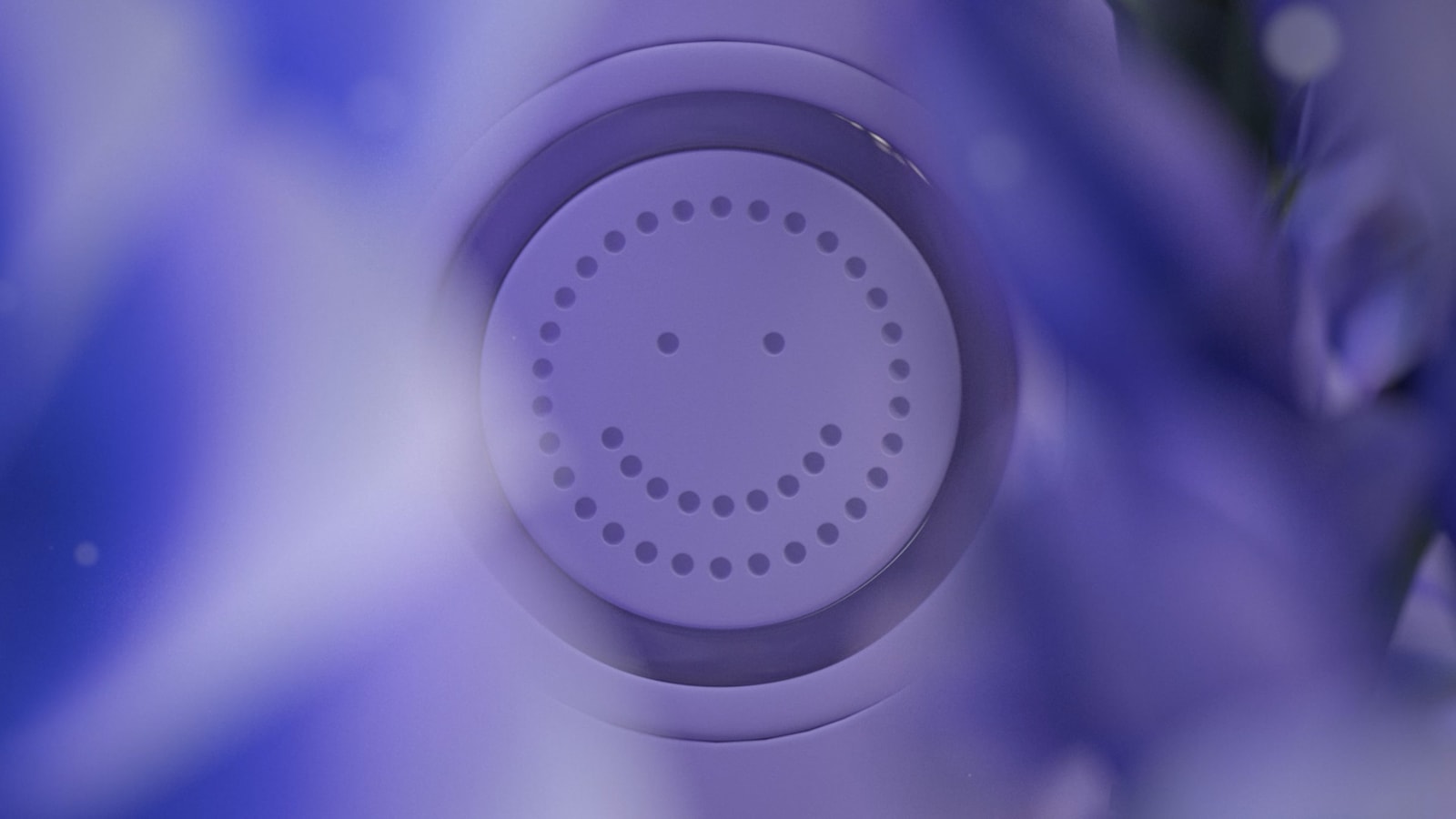 A smiling dotted display on a lavender Burst toothbrush.