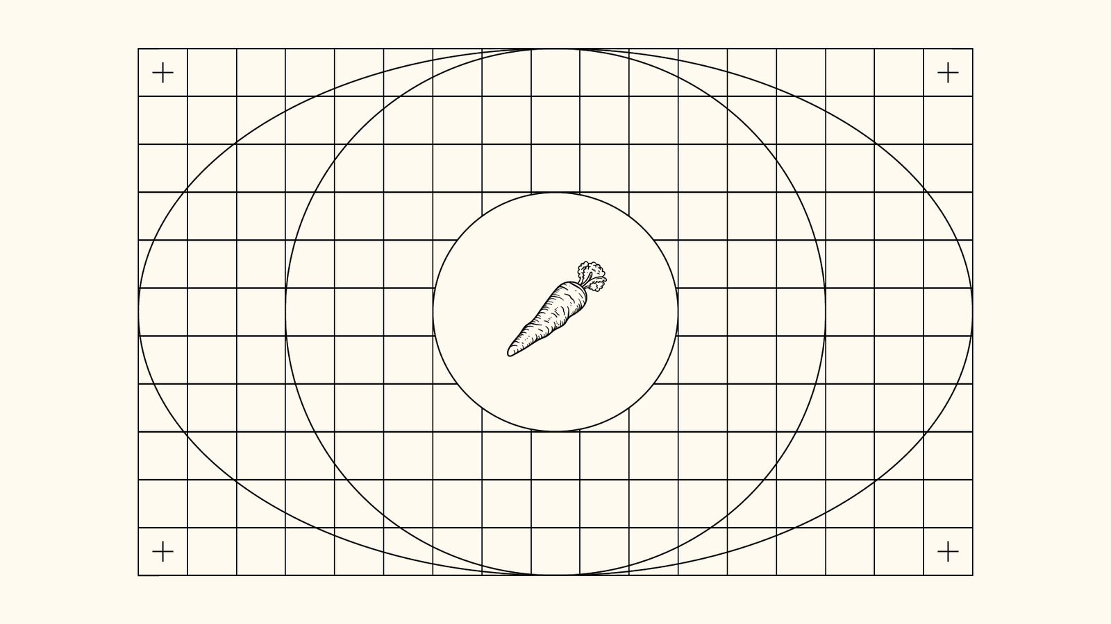 Carrot symbol centered on a television test pattern.
