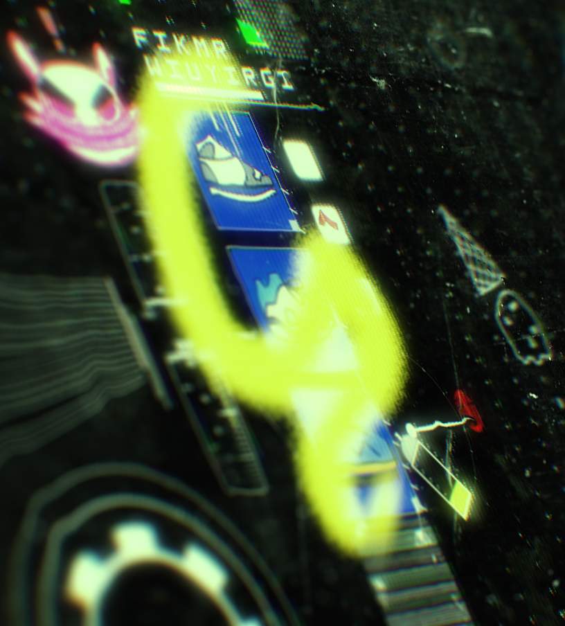 Close-up of a bright illustrated computer display.